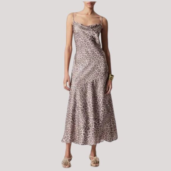 & Other Stories Dresses & Skirts - NWOT & Other Stories Leopard Slip Maxi Dress US 4 – Viscose Cowl Neck Satin Look